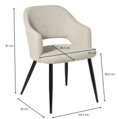 Xenos Eetkamerstoel Leonardo met armleuning - beige - 81x62.5x56 cm- Eetkamerstoelen