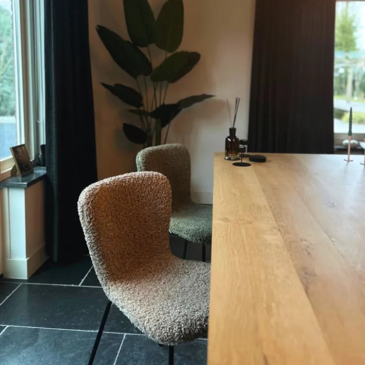 Xenos Eetkamerstoel Liz - beige - teddy - 83.5x55x45.4 cm- Eetkamerstoelen