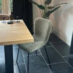 Xenos Eetkamerstoel Liz - groen - teddy - 83.5x55x45.4 cm- Eetkamerstoelen