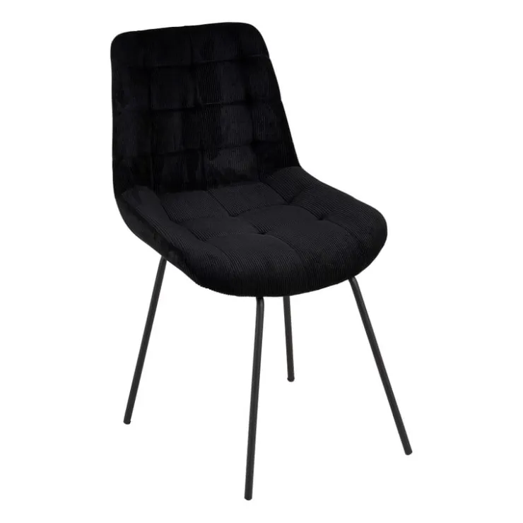 Xenos Eetkamerstoel ribstof - zwart - 84x52x52cm- Eetkamerstoelen