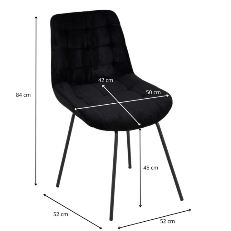 Xenos Eetkamerstoel ribstof - zwart - 84x52x52cm- Eetkamerstoelen