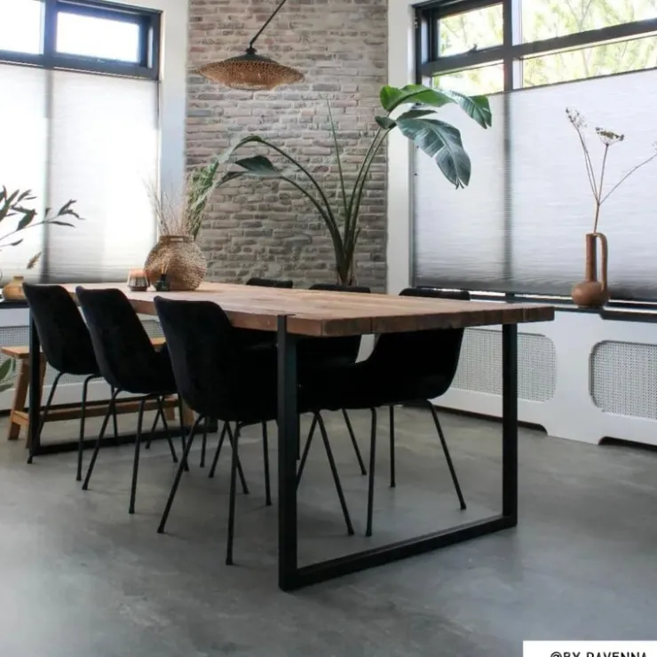 Xenos Eetkamerstoel ribstof - zwart - 84x52x52cm- Eetkamerstoelen