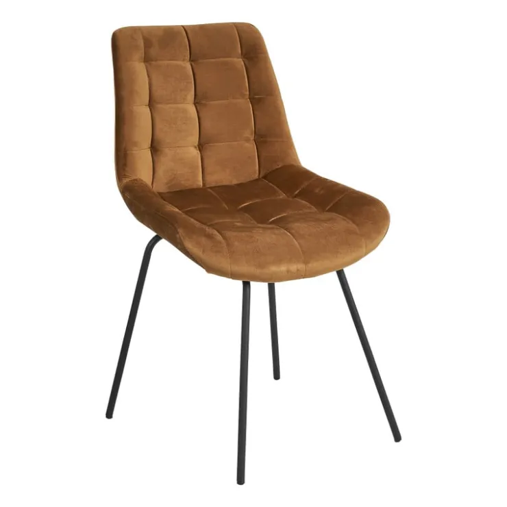 Xenos Eetkamerstoel velvet - cognac - 79x50x44 cm- Eetkamerstoelen