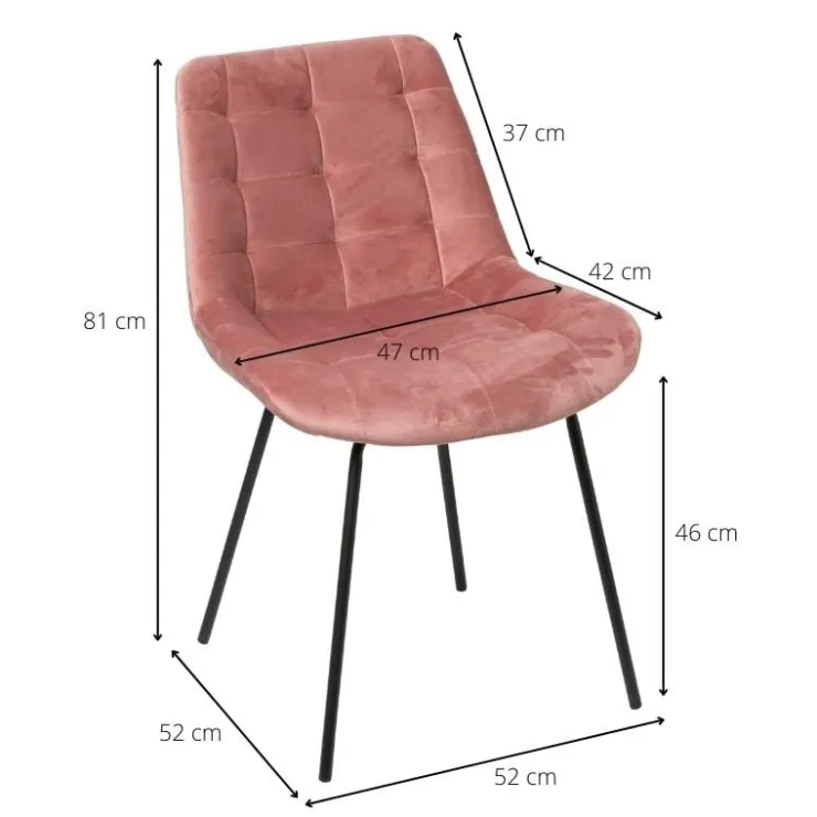 Xenos Eetkamerstoel velvet - oudroze - 52x52x81 cm- Eetkamerstoelen