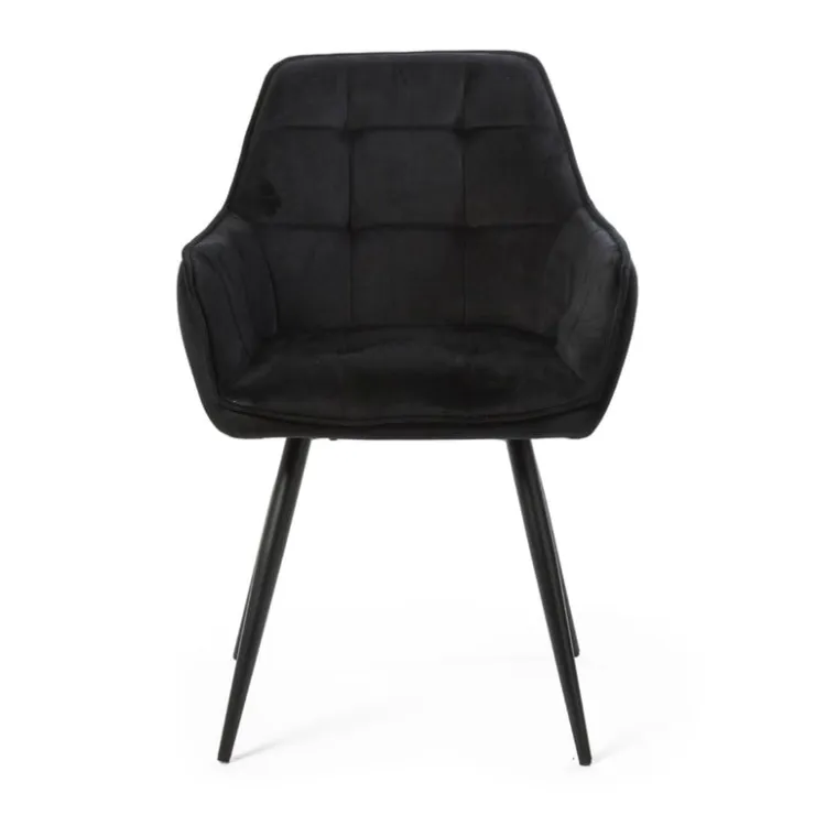Xenos Eetkamerstoel velvet met armleuning - zwart - 87x56.5x43 cm- Eetkamerstoelen
