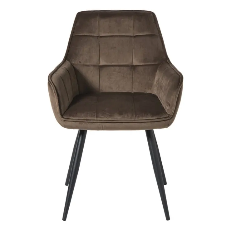 Xenos Eetkamerstoel velvet met armleuning - bruin - 87x56.5x43 cm- Eetkamerstoelen