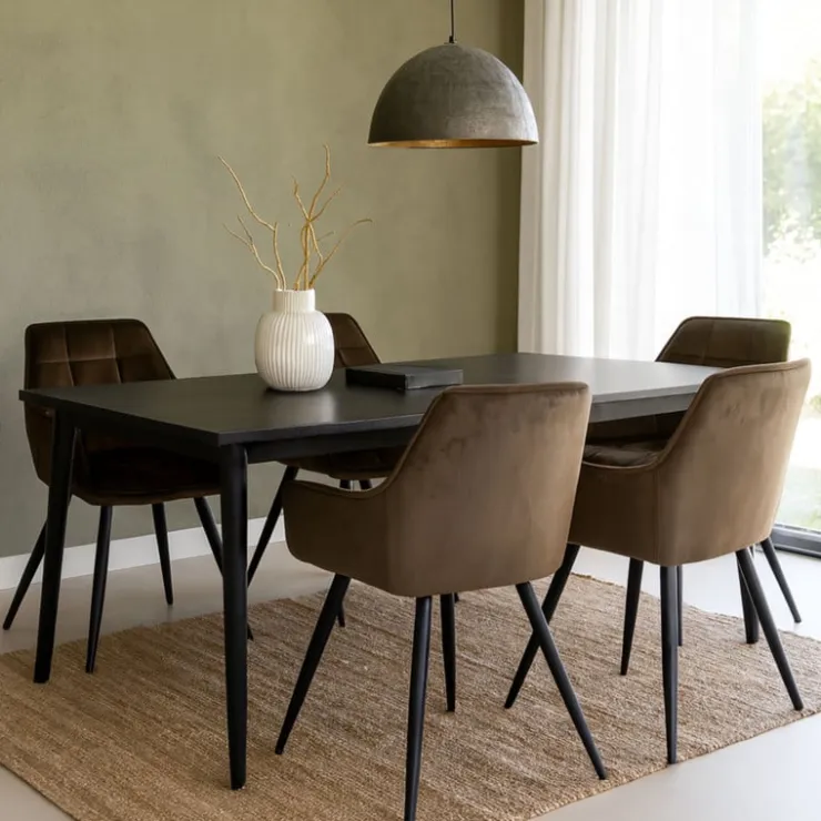 Xenos Eetkamerstoel velvet met armleuning - bruin - 87x56.5x43 cm- Eetkamerstoelen