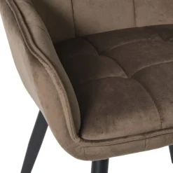 Xenos Eetkamerstoel velvet met armleuning - bruin - 87x56.5x43 cm- Eetkamerstoelen