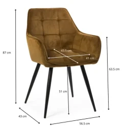 Xenos Eetkamerstoel velvet met armleuning - oker - 87x56.5x43 cm- Eetkamerstoelen
