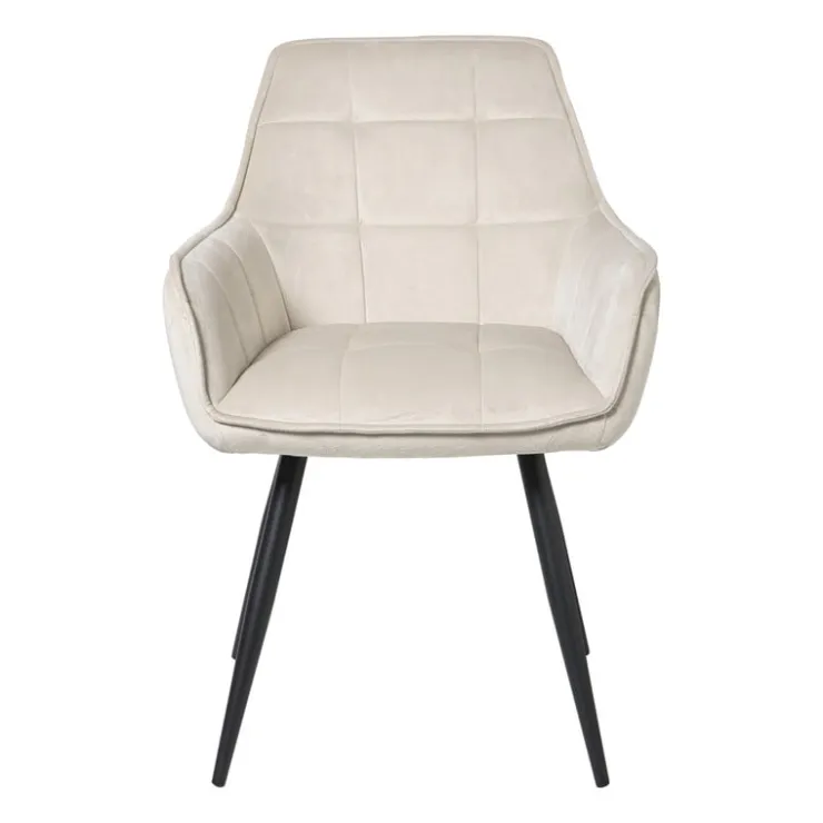 Xenos Eetkamerstoel velvet met armleuning - beige - 87x56.5x43 cm- Eetkamerstoelen