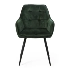 Xenos Eetkamerstoel velvet met armleuning - groen - 87x56.5x43 cm- Eetkamerstoelen