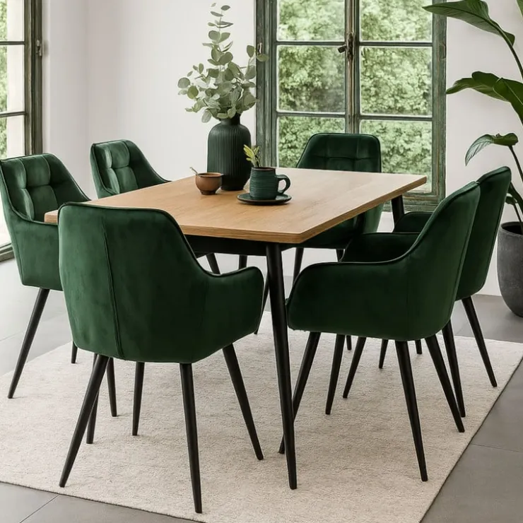 Xenos Eetkamerstoel velvet met armleuning - groen - 87x56.5x43 cm- Eetkamerstoelen