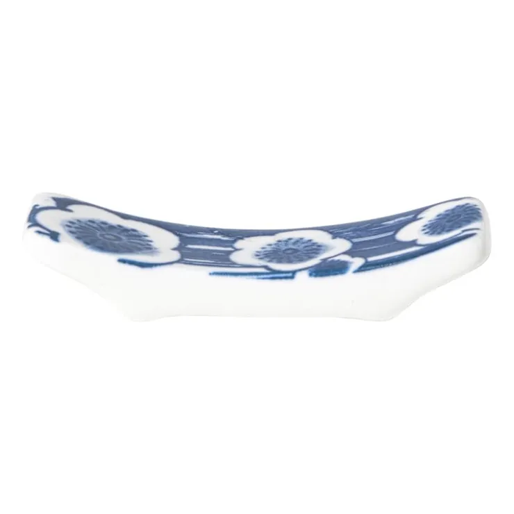 Xenos Eetstokjeshouder Mico bloemen - blauw/wit - 1.5x6x1.2 cm- Eetstokjes|Sushi Servies