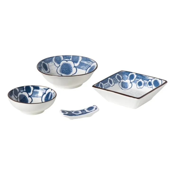 Xenos Eetstokjeshouder Mico bloemen - blauw/wit - 1.5x6x1.2 cm- Eetstokjes|Sushi Servies