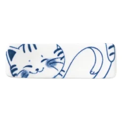 Xenos Eetstokjeshouder Mico kat - blauw/wit - 1.5x6x1.2 cm- Sushi Servies|Eetstokjes