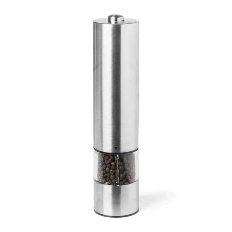Xenos Elektrische peper/zout molen - zilverkleurig - ø5.3x22.5 cm- Keukengerei
