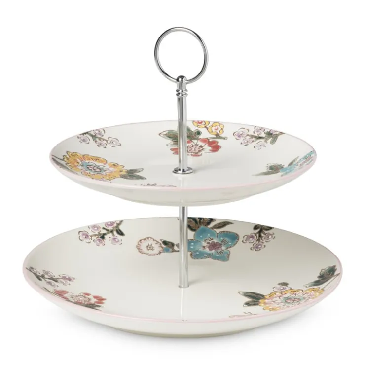 Xenos Etagere bloemen en vlinder - multikleur - 25 cm- Etagères