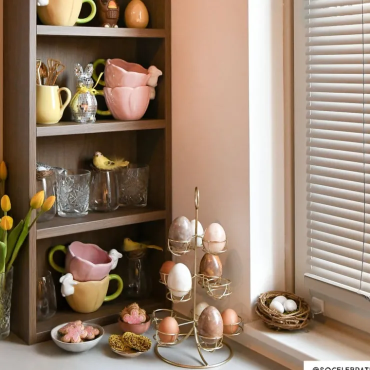 Xenos Etagere voor eieren - goud - 22x22x40,5 cm- Etagères|Eierdopjes