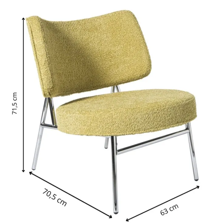 Xenos Fauteuil Amber - geel/zilverkleurig - 71.5x63x70.5 cm- Fauteuils