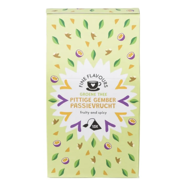 Xenos Fine flavours groene thee - pittige gember & passievrucht - 15 piramide zakjes- Thee