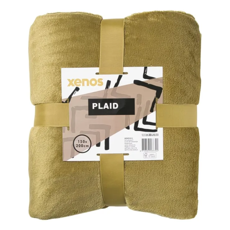 Xenos Fleece deken - olijfgroen - 200x150 cm- Plaids