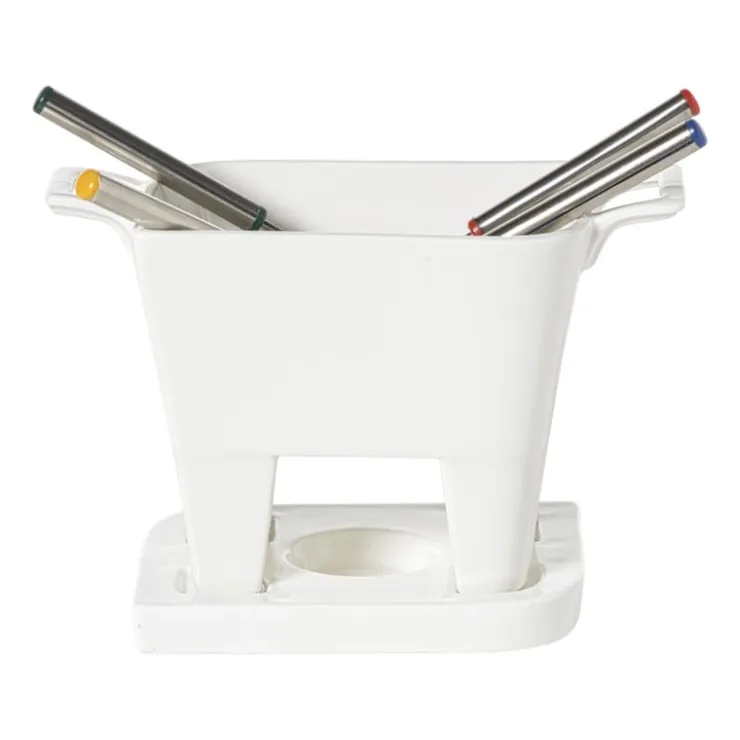 Xenos Fondue set met 4 vorken - wit - 20x12x10.5 cm- Fondue