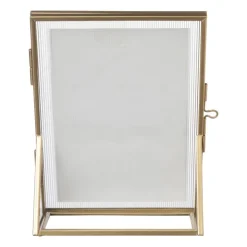 Xenos Fotolijst geribbeld glas - 18x13x6 cm - goudkleurig- Fotolijsten