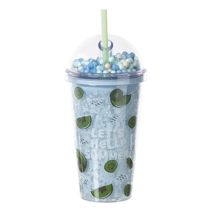 Xenos Funny beker kiwi - blauw - 450 ml- Kinderservies|Kerstcadeaus