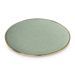 Xenos Gebaksbordje met gouden rand - groen - ø15 cm- Borden
