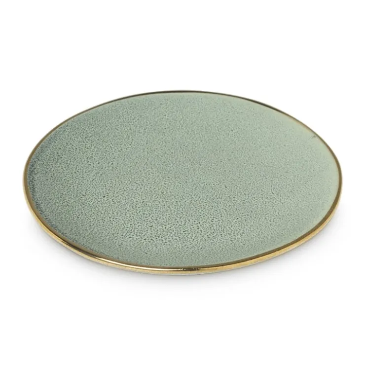 Xenos Gebaksbordje met gouden rand - groen - ø15 cm- Borden