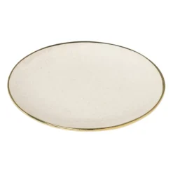 Xenos Gebaksbordje met gouden rand - beige - ø15 cm- Borden