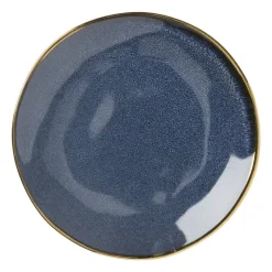 Xenos Gebaksbordje met gouden rand - donkerblauw - ø15 cm- Borden