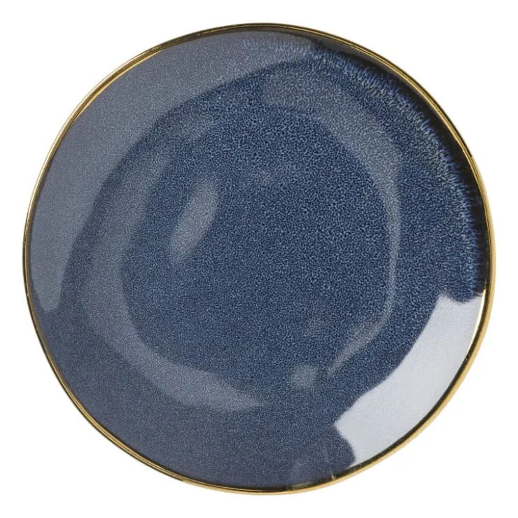 Xenos Gebaksbordje met gouden rand - donkerblauw - ø15 cm- Borden