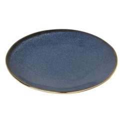 Xenos Gebaksbordje met gouden rand - donkerblauw - ø15 cm- Borden