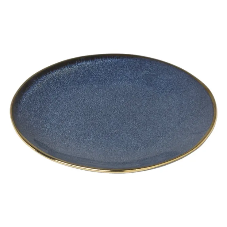 Xenos Gebaksbordje met gouden rand - donkerblauw - ø15 cm- Borden