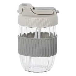 Xenos Glazen to-go beker - grijs - 350 ml- Drinkflessen