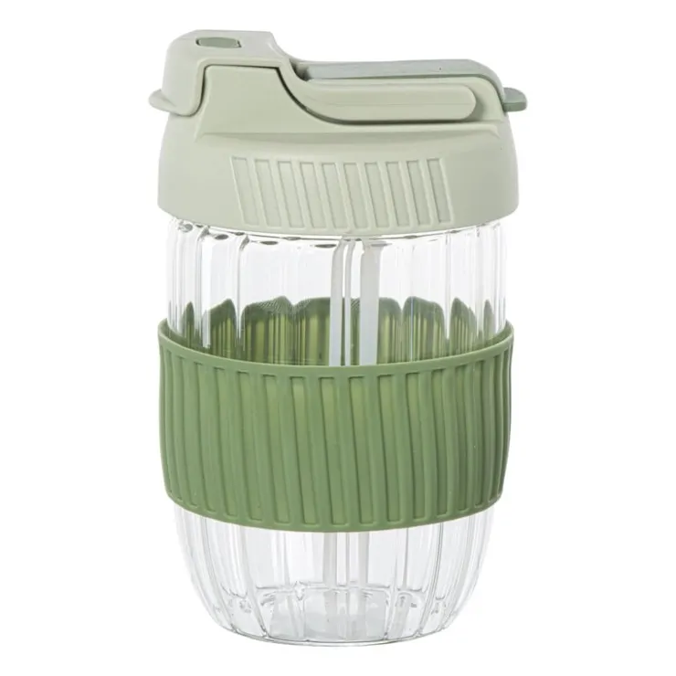 Xenos Glazen to-go beker - groen - 350 ml- Drinkflessen