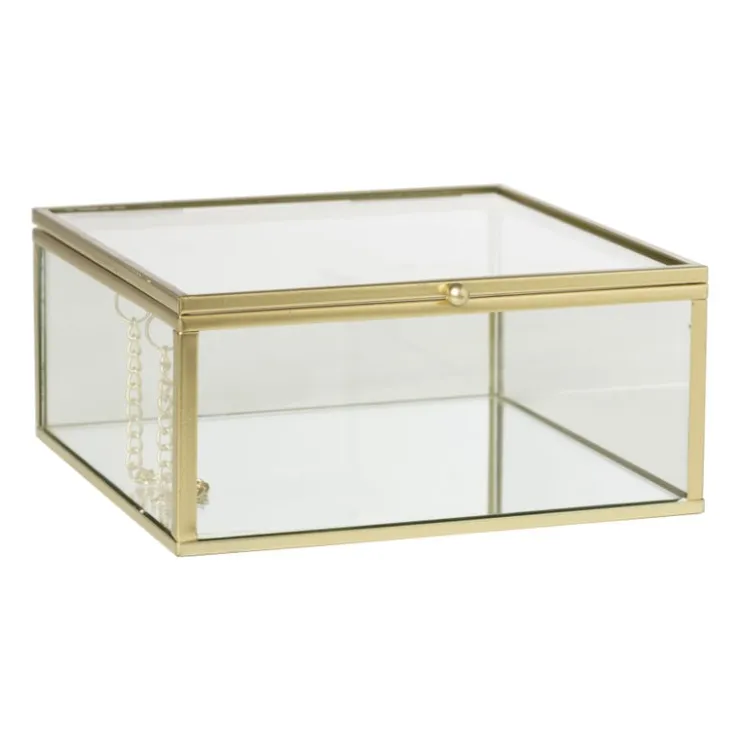 Xenos Gouden box groot - vierkant - 14x14x6 cm- Sieraden Opbergen|Kerstcadeaus
