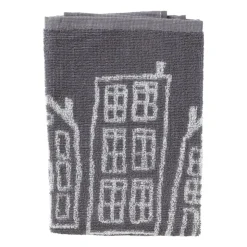 Xenos Handdoek antraciet huisjes - antraciet/wit - 50x50 cm- Thee- En Keukendoeken