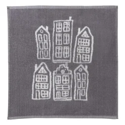Xenos Handdoek antraciet huisjes - antraciet/wit - 50x50 cm- Thee- En Keukendoeken