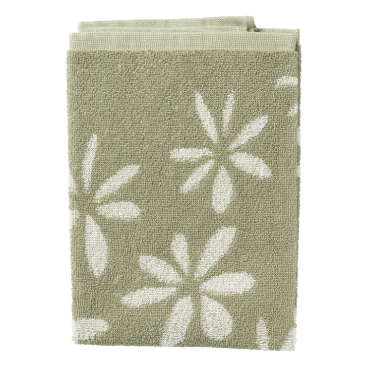 Xenos Handdoek bloemen - groen/wit - 50x50 cm- Thee- En Keukendoeken