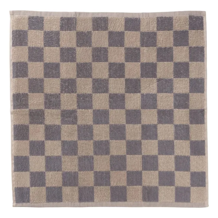 Xenos Handdoek blokjes - antraciet/taupe - 50x50 cm- Thee- En Keukendoeken