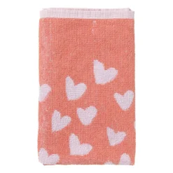 Xenos Handdoek hartjes - lila/koraal - 50x50 cm- Thee- En Keukendoeken