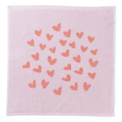 Xenos Handdoek hartjes - lila/koraal - 50x50 cm- Thee- En Keukendoeken