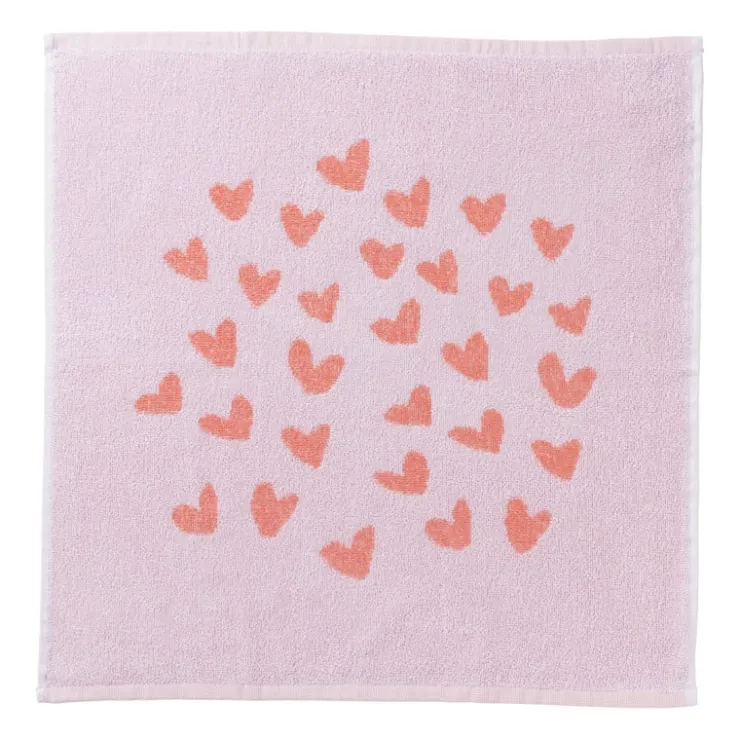 Xenos Handdoek hartjes - lila/koraal - 50x50 cm- Thee- En Keukendoeken