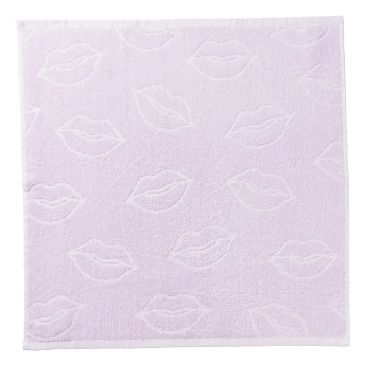 Xenos Handdoek lippen - lila/wit - 50x50 cm- Thee- En Keukendoeken