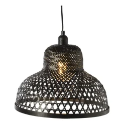 Xenos Hanglamp bamboe rond - zwart - ø35x24 cm- Hanglampen