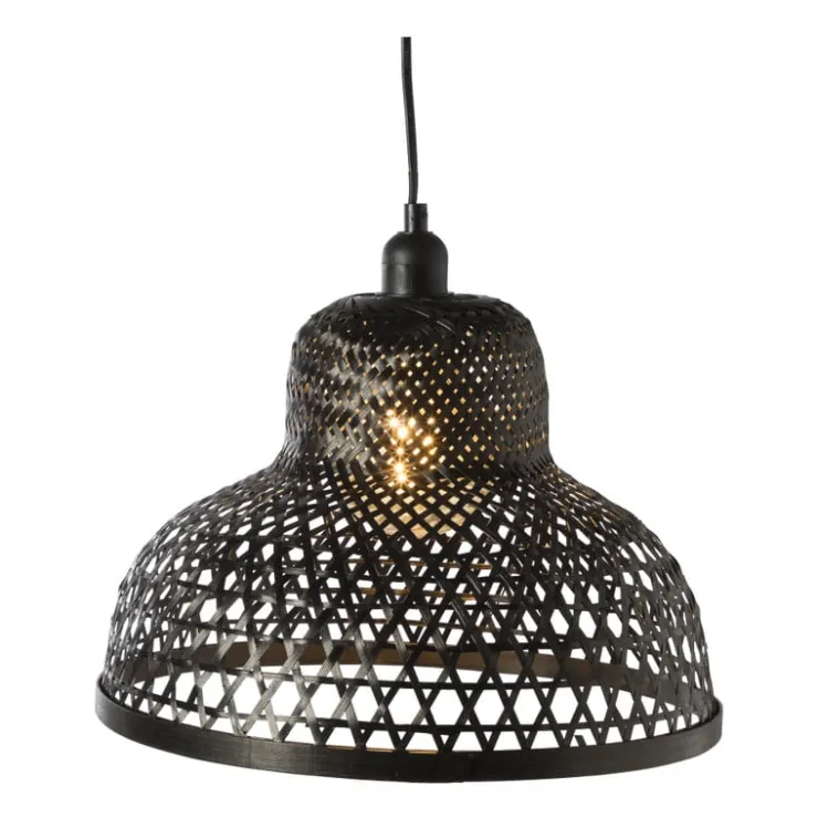 Xenos Hanglamp bamboe rond - zwart - ø35x24 cm- Hanglampen