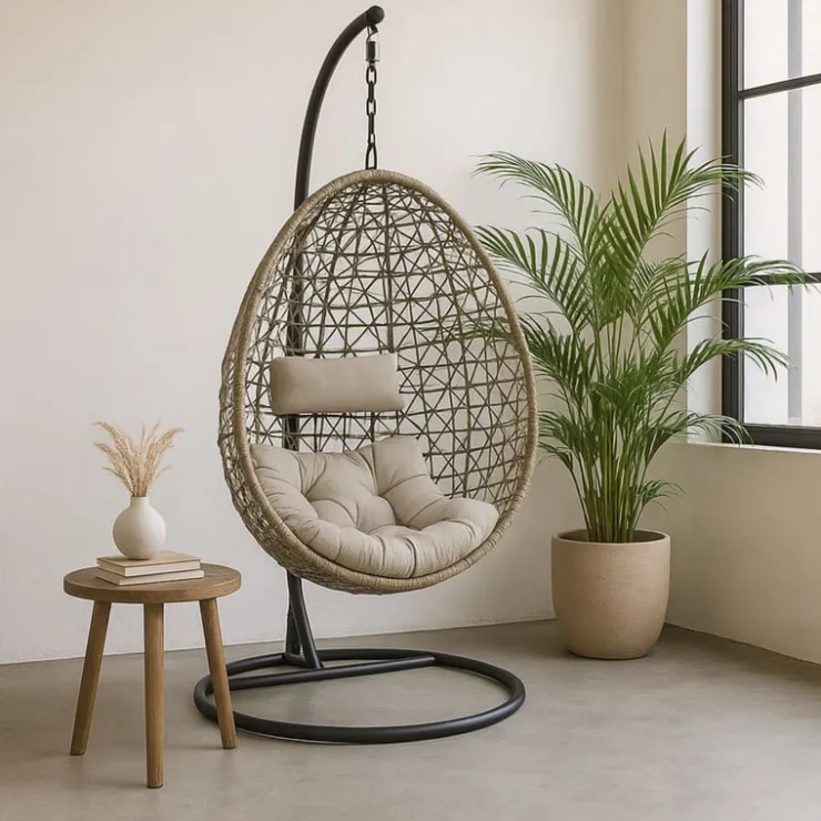 Xenos Hangstoel Hawaii met beige kussens - bruin - 196 cm- Hangstoelen