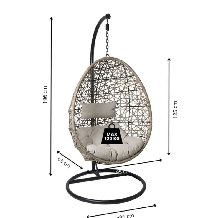 Xenos Hangstoel Hawaii met grjize kussens - bruin - 196 cm- Hangstoelen